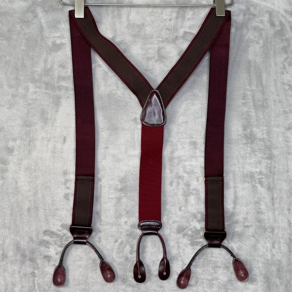 Trafalgar Suspenders Mens One Size Burgundy Brown Leather Button End Y-Back - Picture 2 of 4